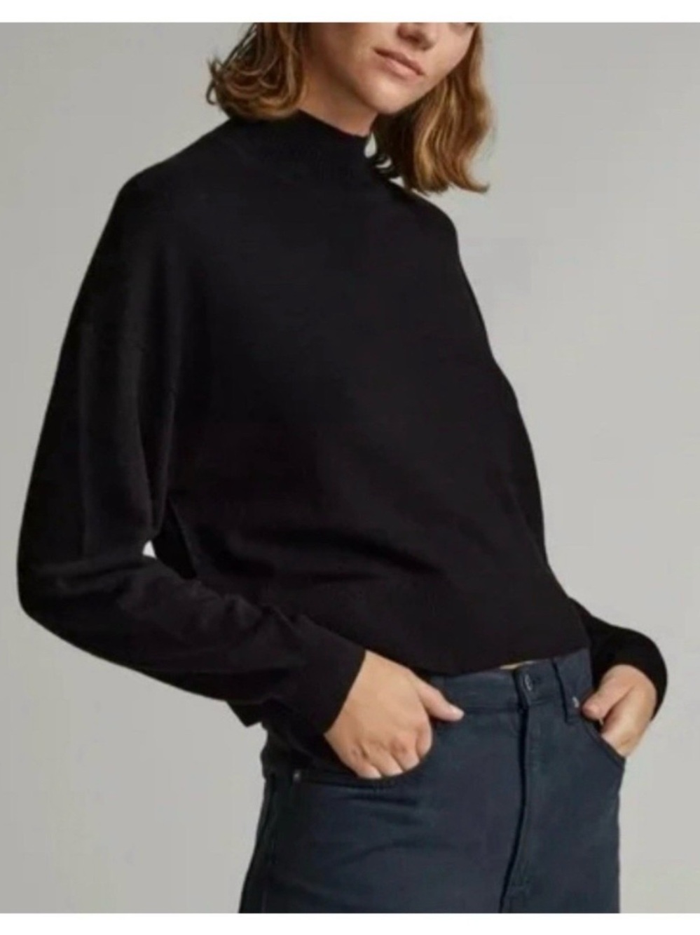 Everlane 100% Cashmere Mockneck Sweater Boxy Turtleneck Black Knit Quiet Luxury